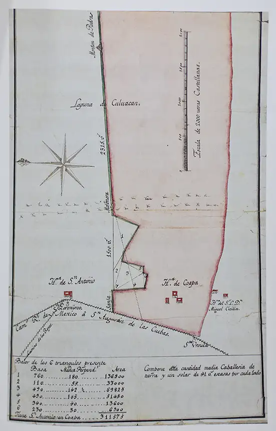 Sin título Plano que representa la Hacienda de Coapa. 1792, Anónimo. Catálogo de ilustraciones del Centro de Información del Archivo General de la Nación.