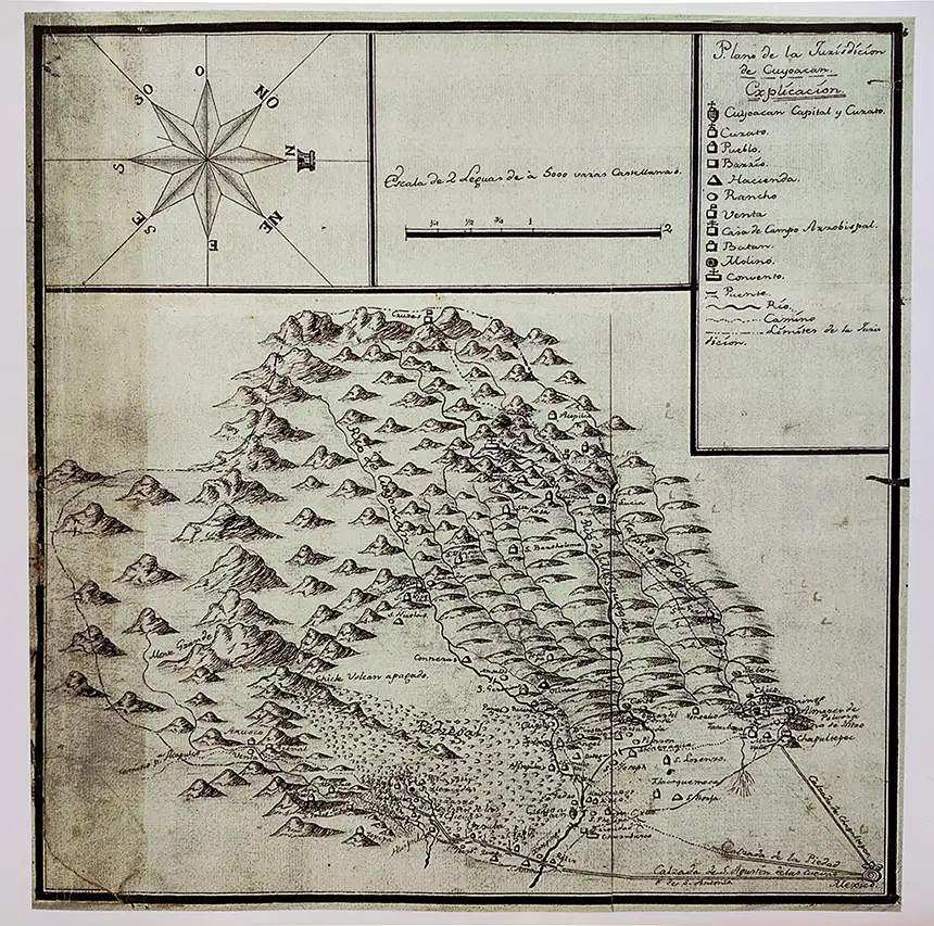 Plano de la Jurisdicción de Coyoacán. 1792. Anónimo. Archivo General de la Nación. Núm. Cat. 2812. Neg. 978/1450. Padrones, v. 6, f. C.1.