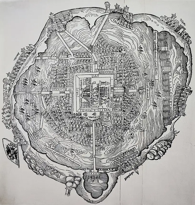 México Tenochtitlan. 1524 - Atribuido a Hernán Cortés. Toussaint. Manuel, Federico Gómez de Orozco y Justino Fernández. Planos de la Ciudad de México. S. XVI y XVII, México, 1938 m.