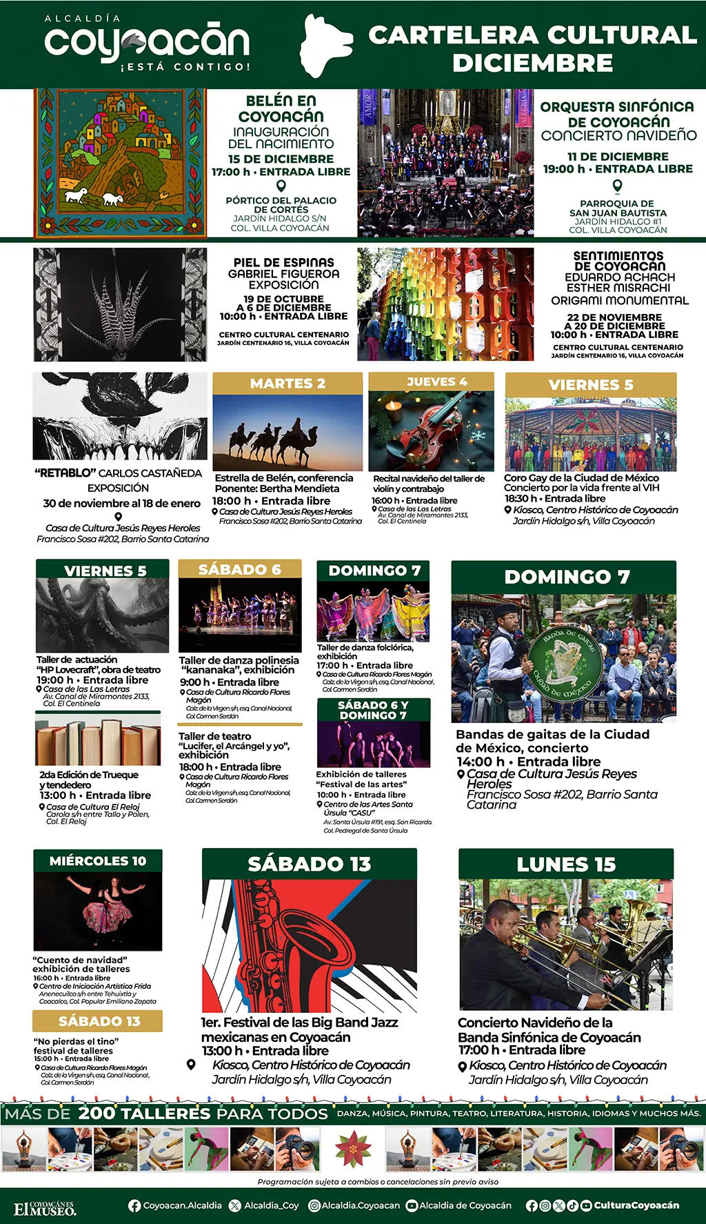 Cartelera Diciembre 2025 Dirección de Cultura de Coyoacán 