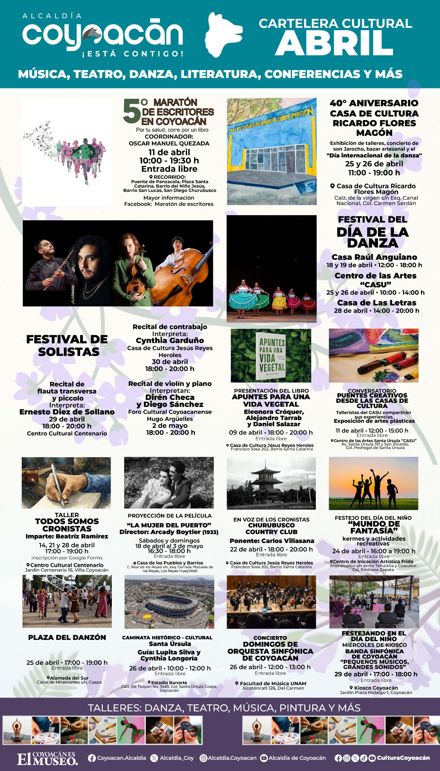 Cartelera Marzo 2026 Dirección de Cultura de Coyoacán 